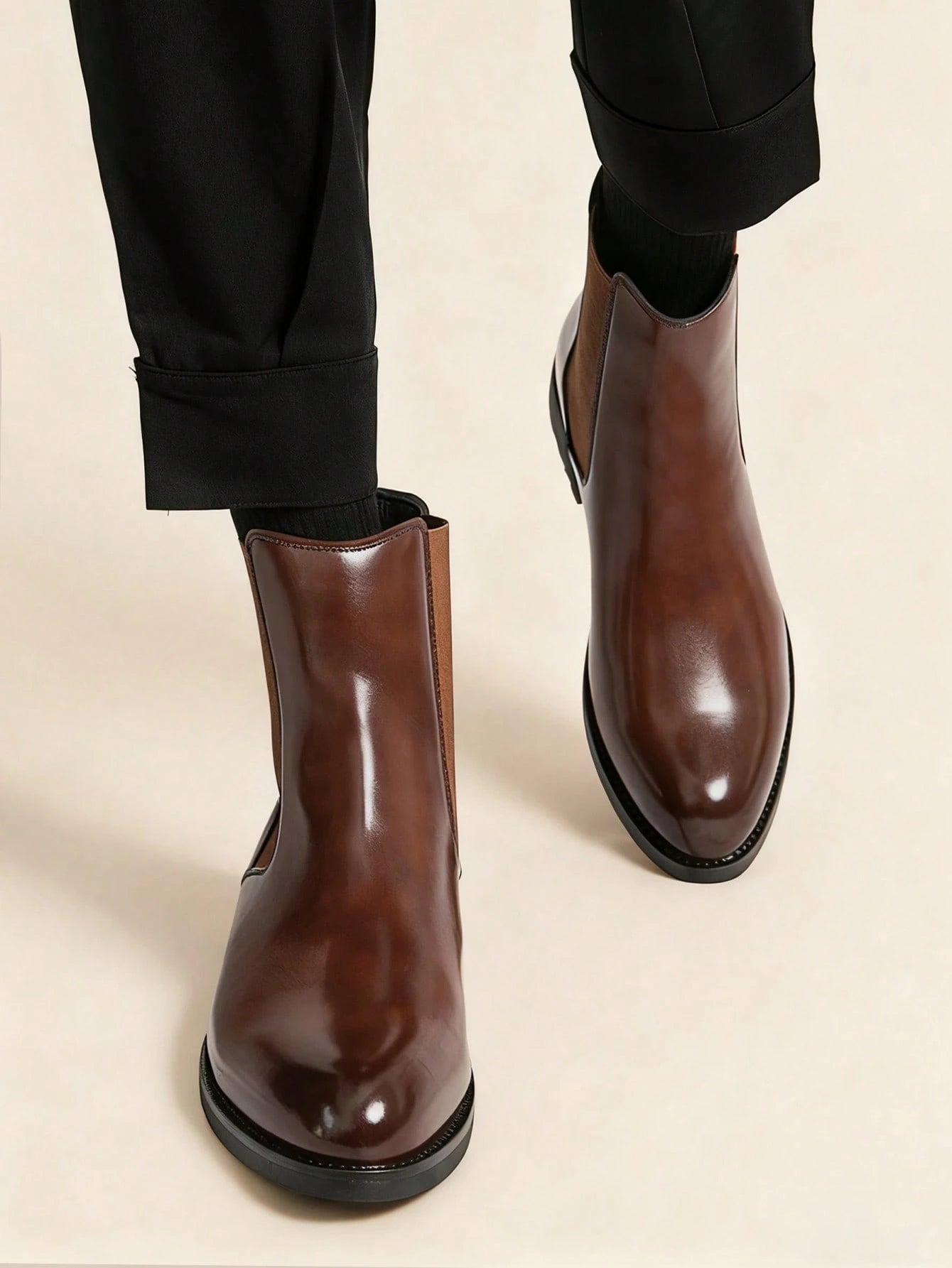 Salkin Vintage Designer Men's Chelsea Boots, Slip-On Design, Pointed Toe, Luxury Mid-Calf Boots Affordable Luxury For Modern Living Soft Comfortable Solid Color Boots For Men Elegant Gentleman Social