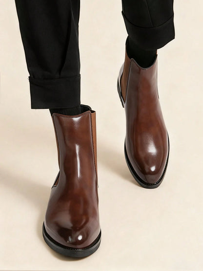 Salkin Vintage Designer Men's Chelsea Boots, Slip-On Design, Pointed Toe, Luxury Mid-Calf Boots Affordable Luxury For Modern Living Soft Comfortable Solid Color Boots For Men Elegant Gentleman Social