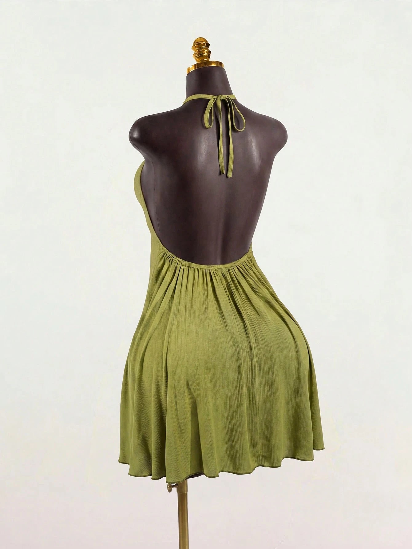 SaltGleam SaltGleam Women's Solid Color Ruched Halter Casual Party Mini Dress