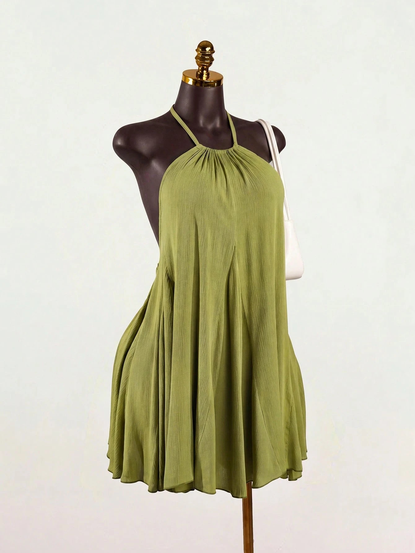 SaltGleam SaltGleam Women's Solid Color Ruched Halter Casual Party Mini Dress