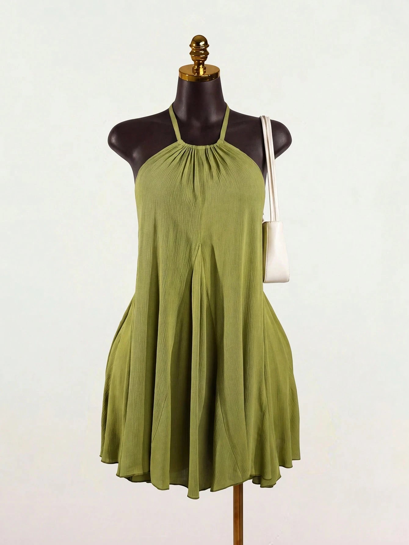 SaltGleam SaltGleam Women's Solid Color Ruched Halter Casual Party Mini Dress