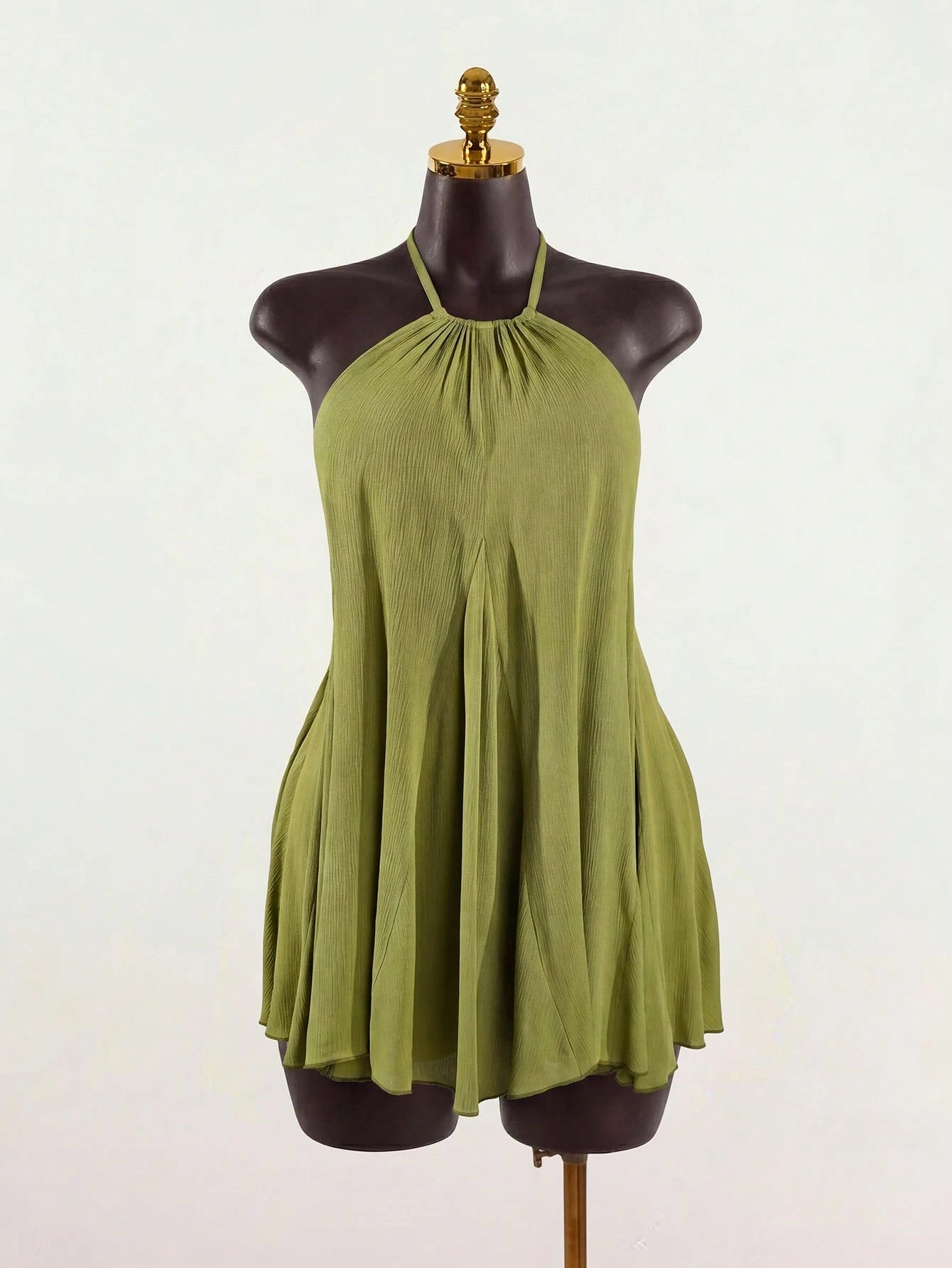 SaltGleam SaltGleam Women's Solid Color Ruched Halter Casual Party Mini Dress