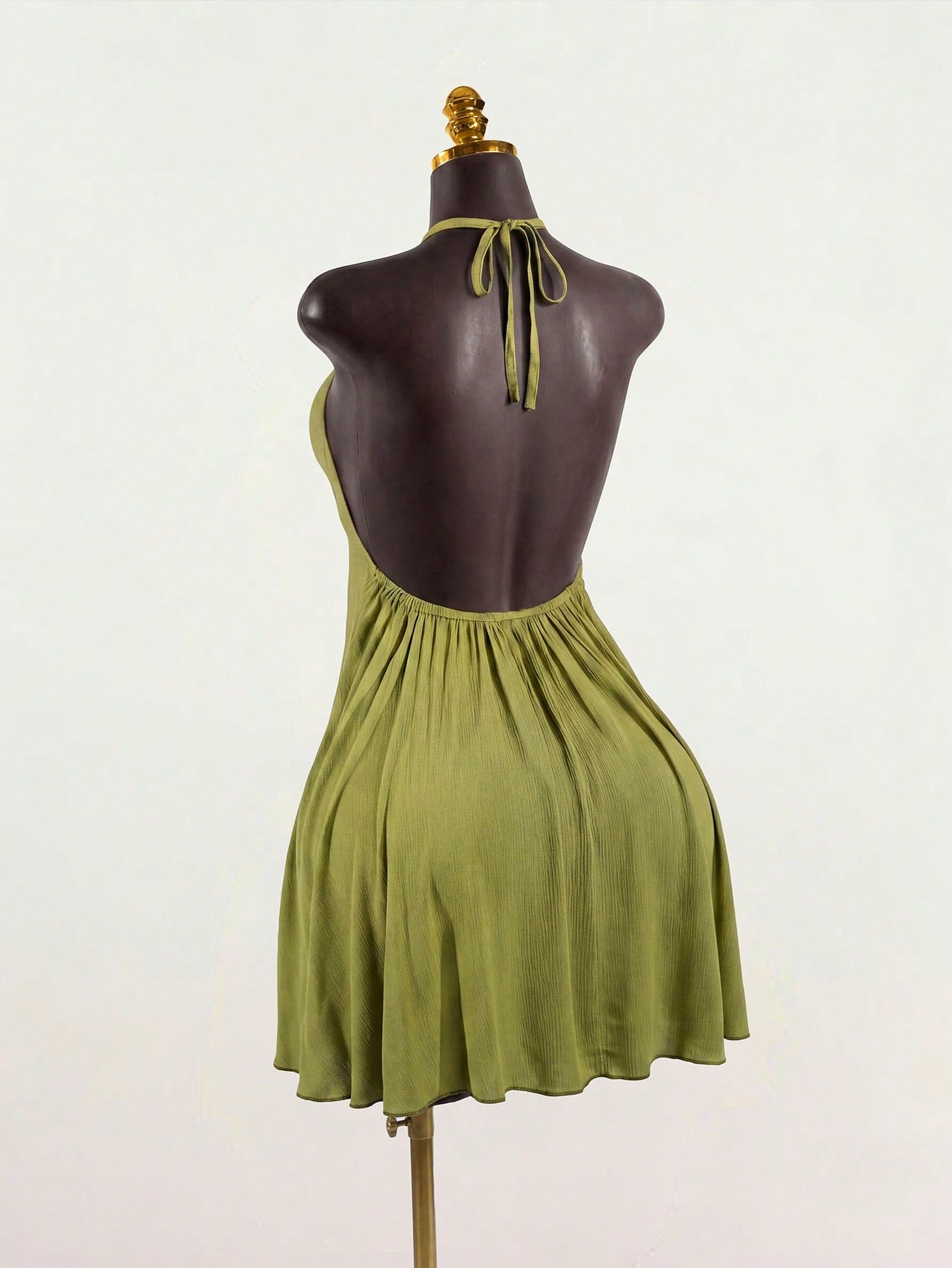 SaltGleam SaltGleam Women's Solid Color Ruched Halter Casual Party Mini Dress