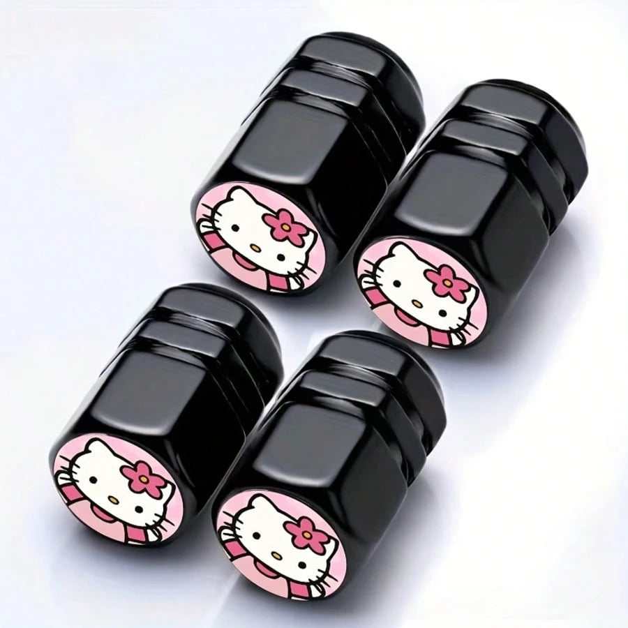 SANRIO 4pcs/Set Hello Kitty Tire Valve Caps KT01: Electroplated, Enhanced Grip And Durability, Suitable For Cars, Motorcycles, Trucks, Bicycles, Fits Car Wheel Hub Accessories
