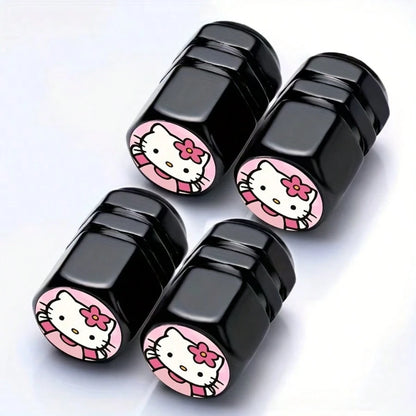 SANRIO 4pcs/Set Hello Kitty Tire Valve Caps KT01: Electroplated, Enhanced Grip And Durability, Suitable For Cars, Motorcycles, Trucks, Bicycles, Fits Car Wheel Hub Accessories