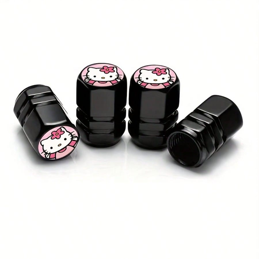 SANRIO 4pcs/Set Hello Kitty Tire Valve Caps KT01: Electroplated, Enhanced Grip And Durability, Suitable For Cars, Motorcycles, Trucks, Bicycles, Fits Car Wheel Hub Accessories