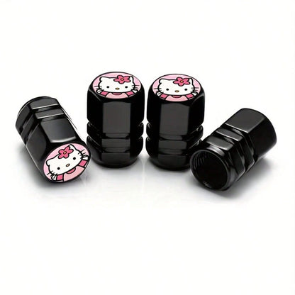 SANRIO 4pcs/Set Hello Kitty Tire Valve Caps KT01: Electroplated, Enhanced Grip And Durability, Suitable For Cars, Motorcycles, Trucks, Bicycles, Fits Car Wheel Hub Accessories