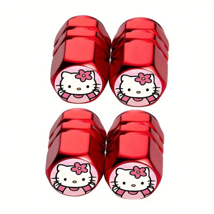 SANRIO 4pcs/Set Hello Kitty Tire Valve Caps KT01: Electroplated, Enhanced Grip And Durability, Suitable For Cars, Motorcycles, Trucks, Bicycles, Fits Car Wheel Hub Accessories