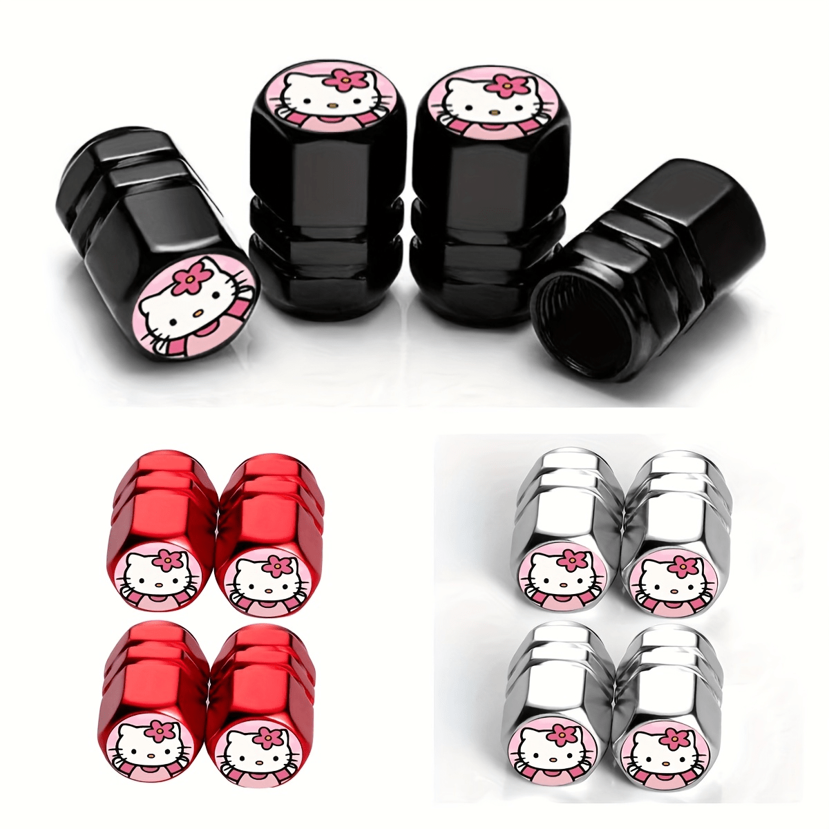SANRIO 4pcs/Set Hello Kitty Tire Valve Caps KT01: Electroplated, Enhanced Grip And Durability, Suitable For Cars, Motorcycles, Trucks, Bicycles, Fits Car Wheel Hub Accessories