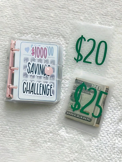 Savings Binder, Challenge Savings Binder Envelopes ($1000), Reusable Budget Notebook With Cash Envelopes, Matte Cover, Cash Savings Challenge Notebook Binder, Travel Organizer, Cosmetic Bag, Vacation
