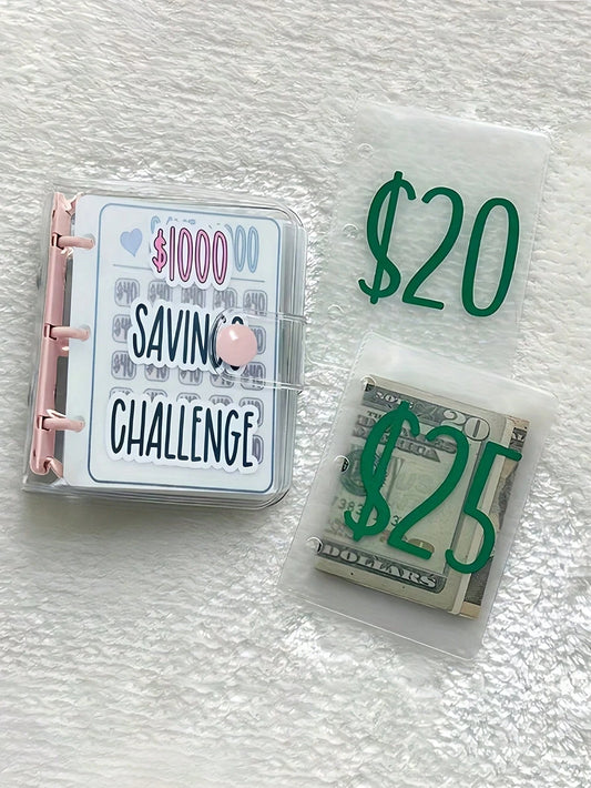Savings Binder, Challenge Savings Binder Envelopes ($1000), Reusable Budget Notebook With Cash Envelopes, Matte Cover, Cash Savings Challenge Notebook Binder, Travel Organizer, Cosmetic Bag, Vacation