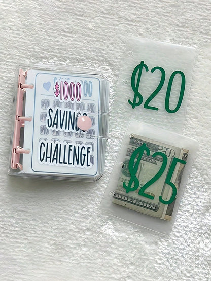Savings Binder, Challenge Savings Binder Envelopes ($1000), Reusable Budget Notebook With Cash Envelopes, Matte Cover, Cash Savings Challenge Notebook Binder, Travel Organizer, Cosmetic Bag, Vacation