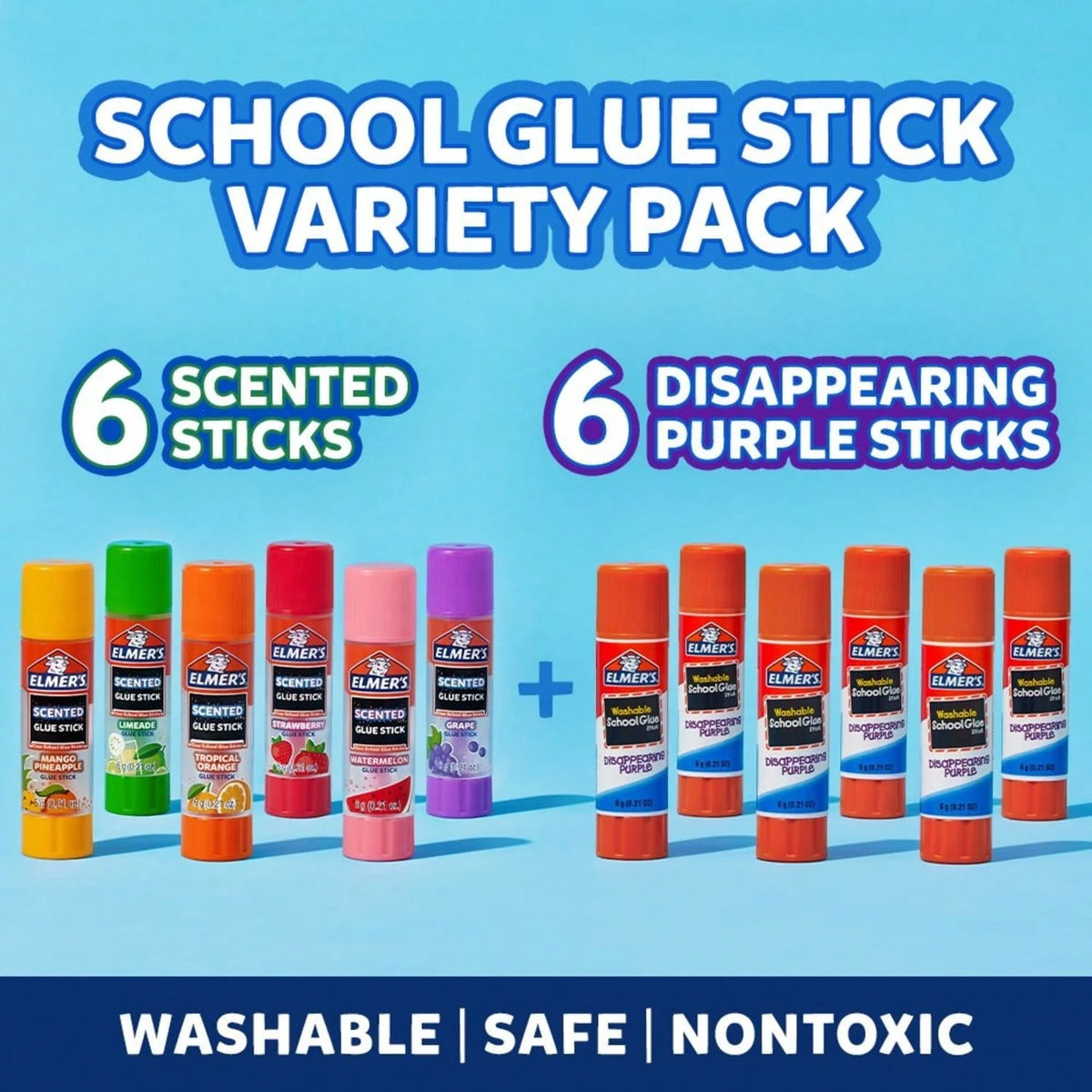 Scented Glue Sticks Variety Pack, Washable,, 6g Each, 12-Pack For School Crafts