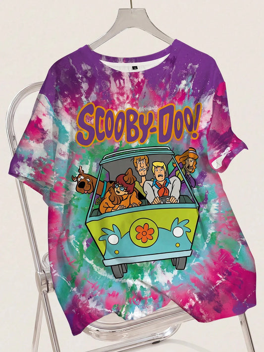 SCOOBY-DOO X Plus Size Women Cartoon Print Round Neck Short Sleeve T-Shirt- DOOX