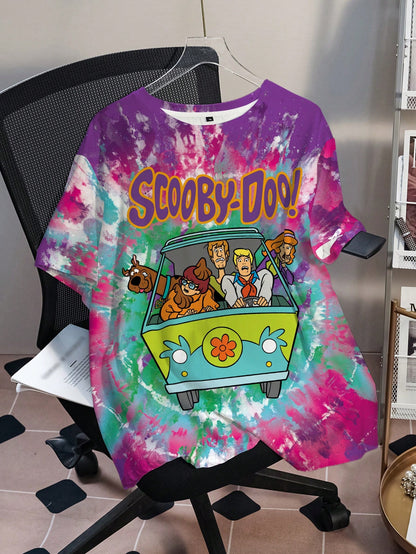 SCOOBY-DOO X Plus Size Women Cartoon Print Round Neck Short Sleeve T-Shirt- DOOX