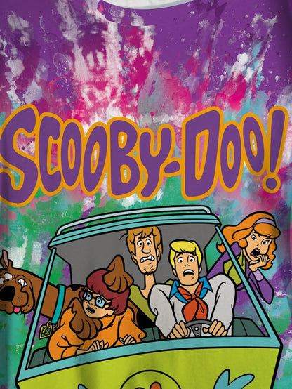 SCOOBY-DOO X Plus Size Women Cartoon Print Round Neck Short Sleeve T-Shirt- DOOX