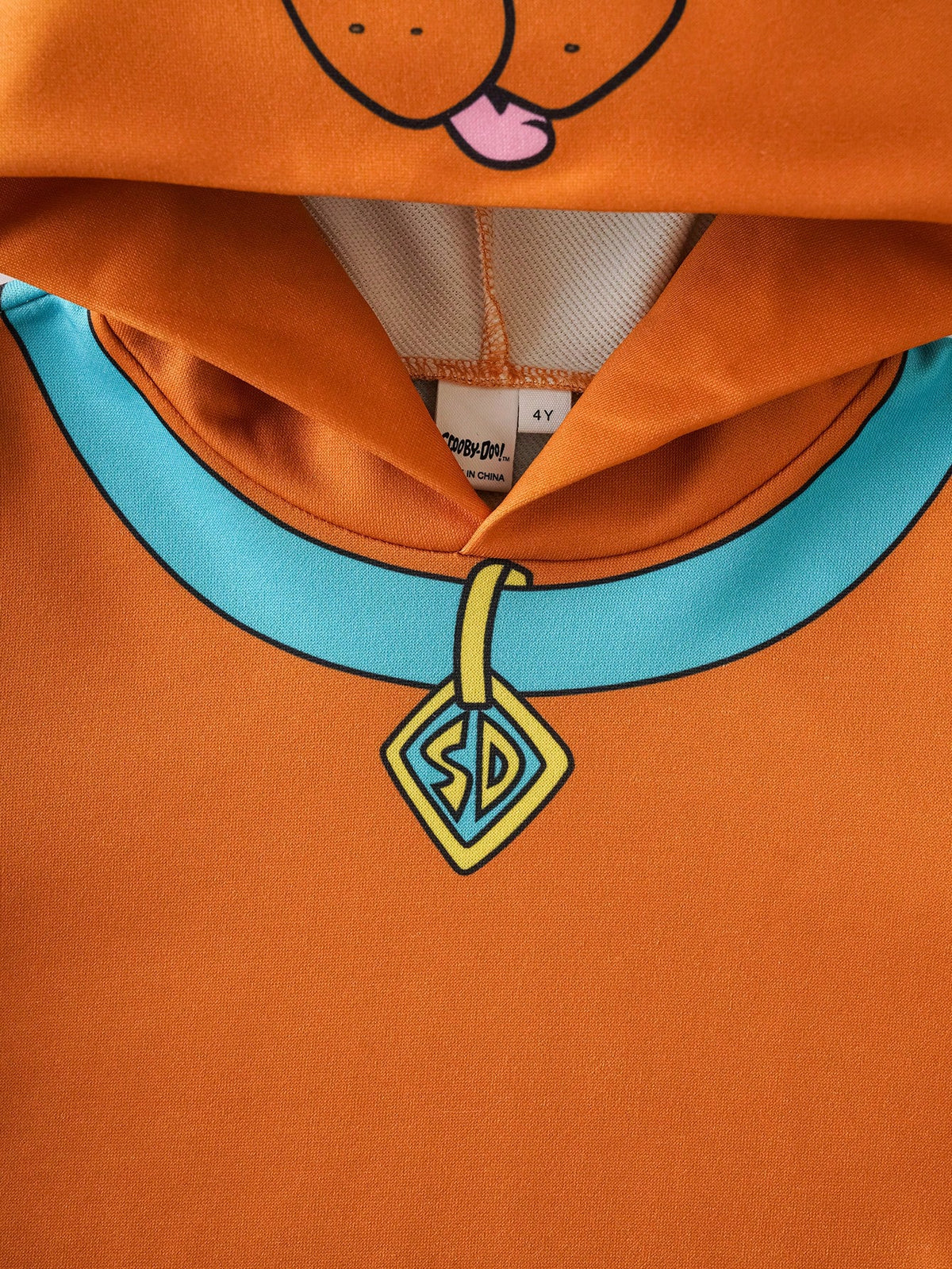 SCOOBY-DOO X Young Boy Cute Cartoon Print Hooded Loose Fit Drop Shoulder Long Sleeve Sweatshirt, Brown