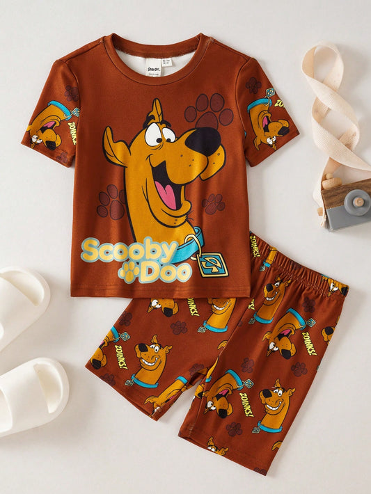 SCOOBY-DOO X Young Boys Crew Neck Short Sleeve Cute Print Snug Fit Loungewear- DOO