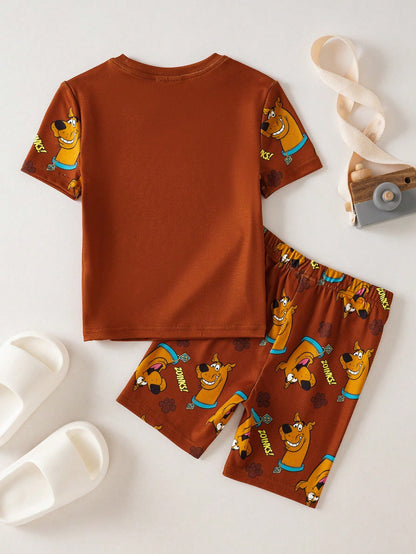SCOOBY-DOO X Young Boys Crew Neck Short Sleeve Cute Print Snug Fit Loungewear- DOO