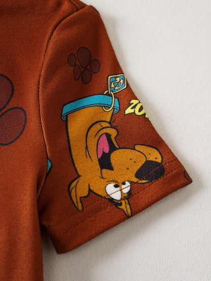 SCOOBY-DOO X Young Boys Crew Neck Short Sleeve Cute Print Snug Fit Loungewear- DOO