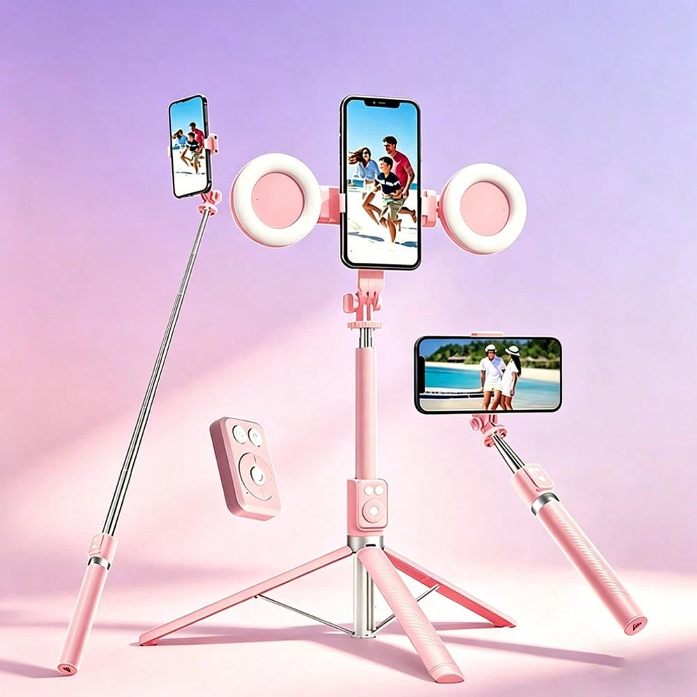 Selfie Stick Tripod With Dual Fill Lights, Adjustable Dimming Knob, For Makeup, Live Streaming, YT Videos, TK, Photography, Compatible With Cameras & Smartphones Telescopic Phone Selfie Stand