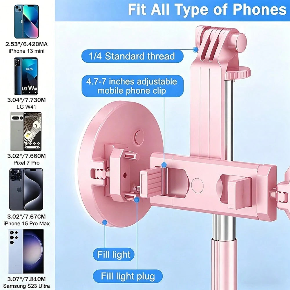 Selfie Stick Tripod With Dual Fill Lights, Adjustable Dimming Knob, For Makeup, Live Streaming, YT Videos, TK, Photography, Compatible With Cameras & Smartphones Telescopic Phone Selfie Stand