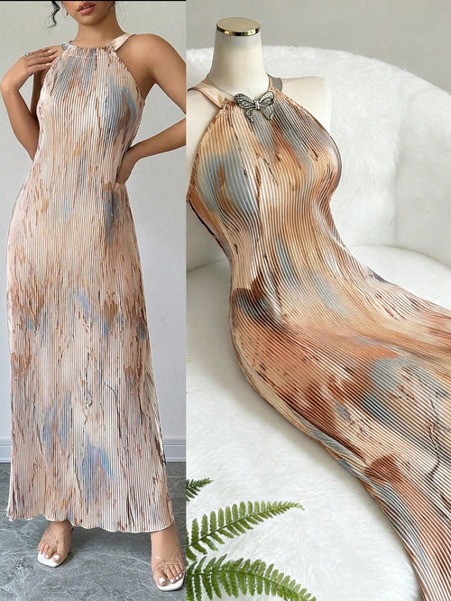 Selianne Women's Elegant Tie-Dye Printed Pleated Dress Maxi Women Outfit