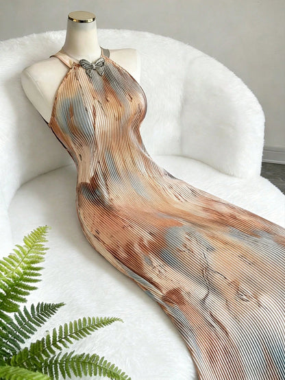 Selianne Women's Elegant Tie-Dye Printed Pleated Dress Maxi Women Outfit