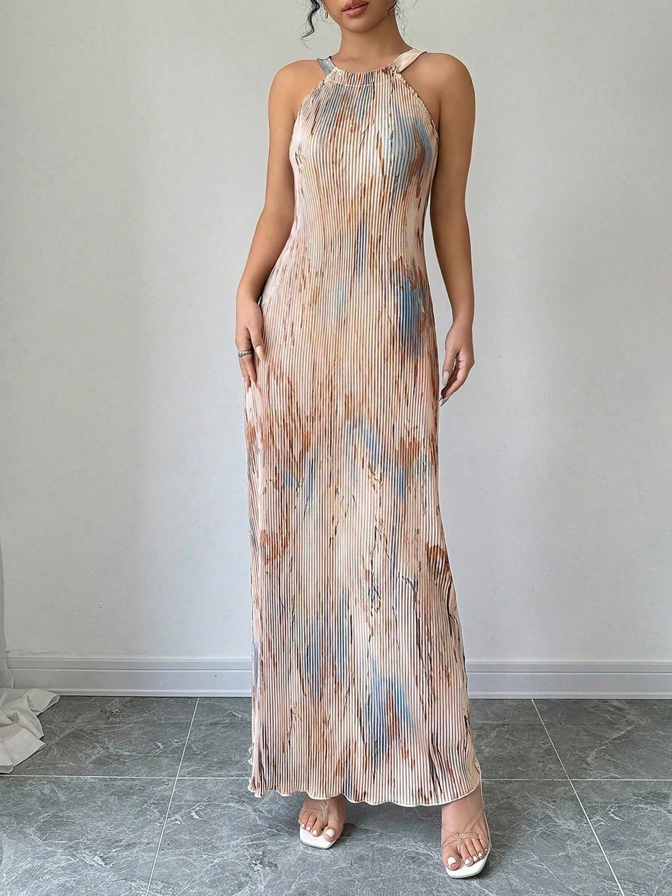 Selianne Women's Elegant Tie-Dye Printed Pleated Dress Maxi Women Outfit