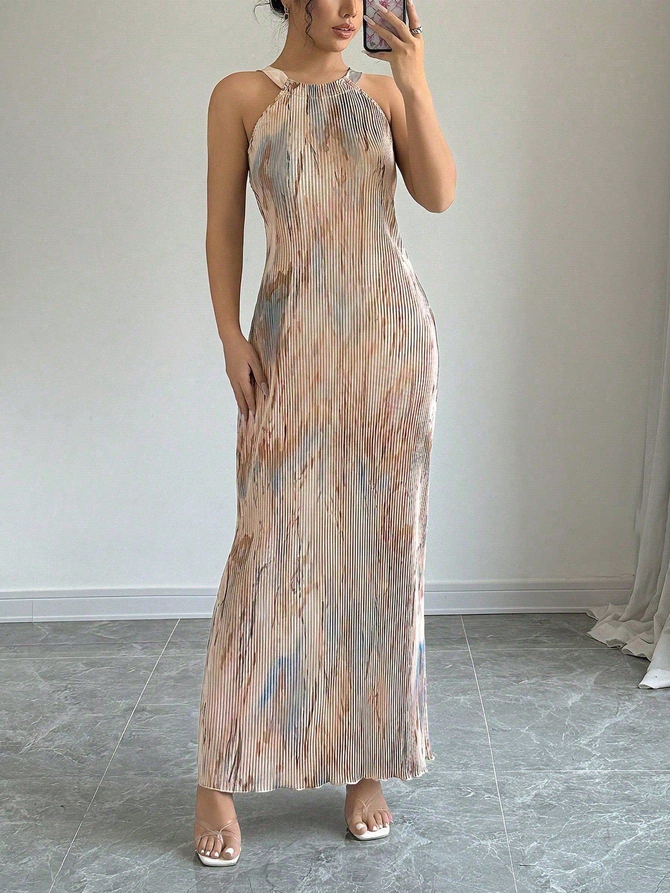Selianne Women's Elegant Tie-Dye Printed Pleated Dress Maxi Women Outfit
