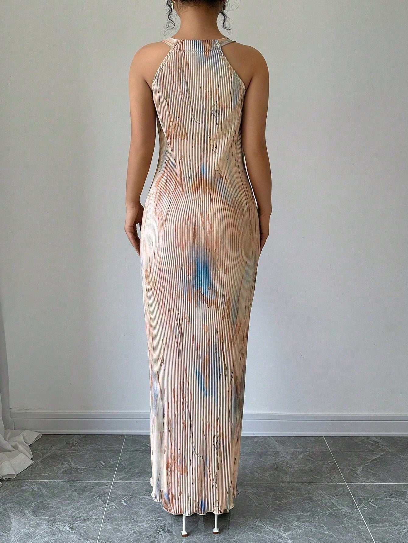 Selianne Women's Elegant Tie-Dye Printed Pleated Dress Maxi Women Outfit