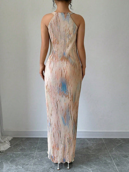 Selianne Women's Elegant Tie-Dye Printed Pleated Dress Maxi Women Outfit