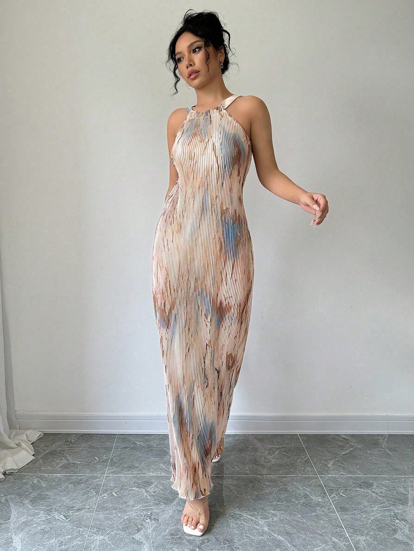 Selianne Women's Elegant Tie-Dye Printed Pleated Dress Maxi Women Outfit