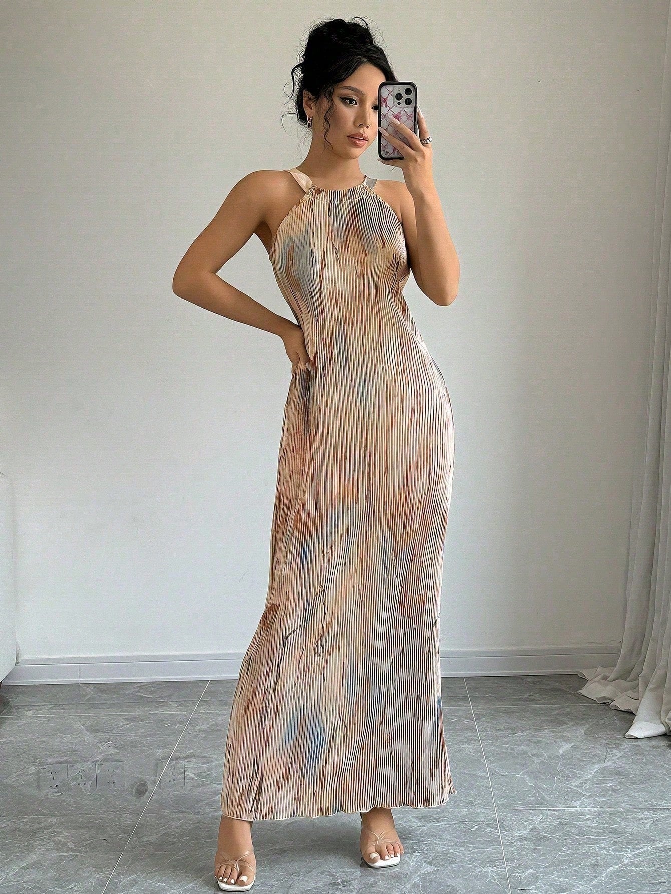 Selianne Women's Elegant Tie-Dye Printed Pleated Dress Maxi Women Outfit