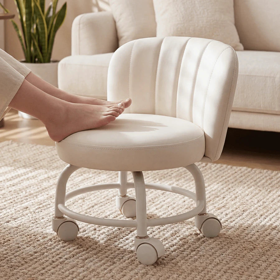 Senmeo 360° Swivel Heavy-Duty Rolling Stool- PU Leather Seat Shockproof Wheels, Ideal For Garage Office Nail Tech Parenting