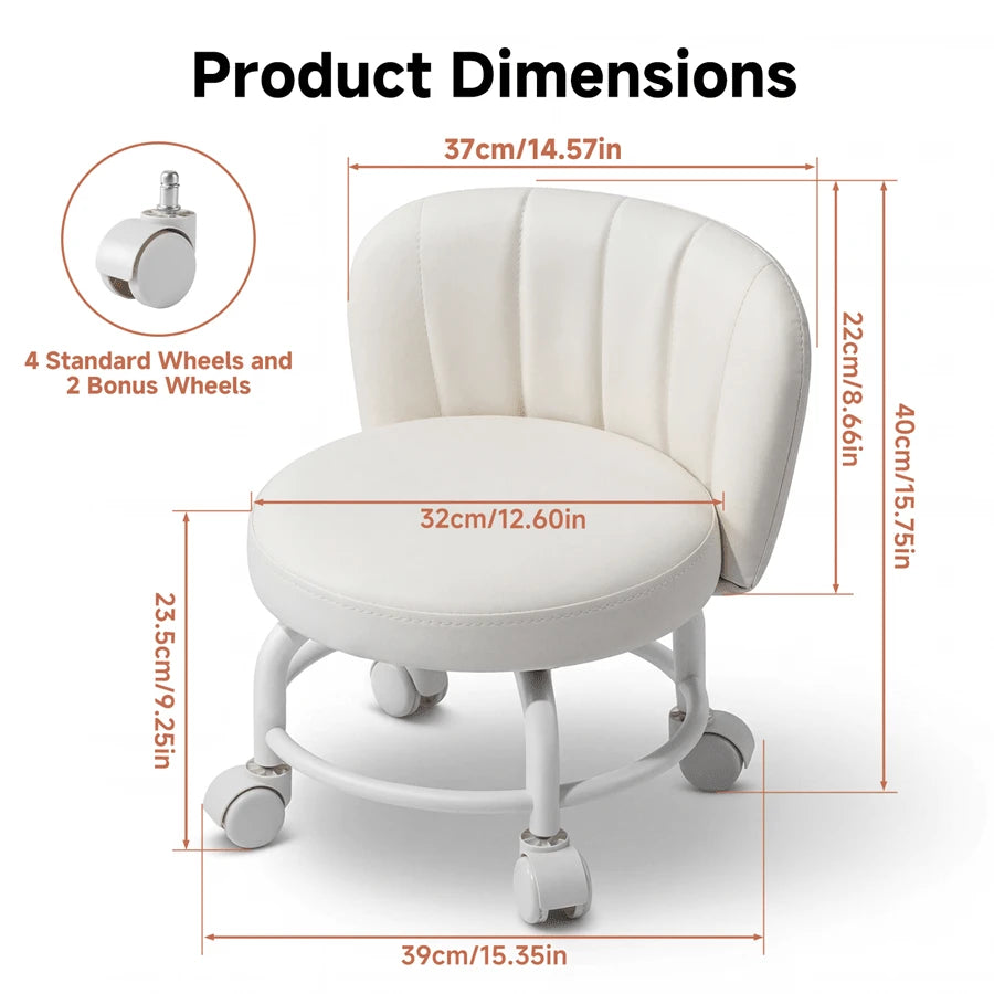 Senmeo 360° Swivel Heavy-Duty Rolling Stool- PU Leather Seat Shockproof Wheels, Ideal For Garage Office Nail Tech Parenting
