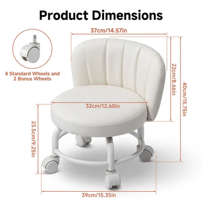 Senmeo 360° Swivel Heavy-Duty Rolling Stool- PU Leather Seat Shockproof Wheels, Ideal For Garage Office Nail Tech Parenting