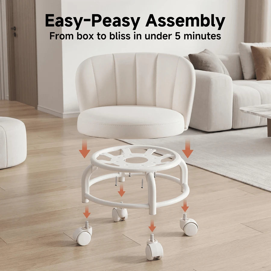 Senmeo 360° Swivel Heavy-Duty Rolling Stool- PU Leather Seat Shockproof Wheels, Ideal For Garage Office Nail Tech Parenting