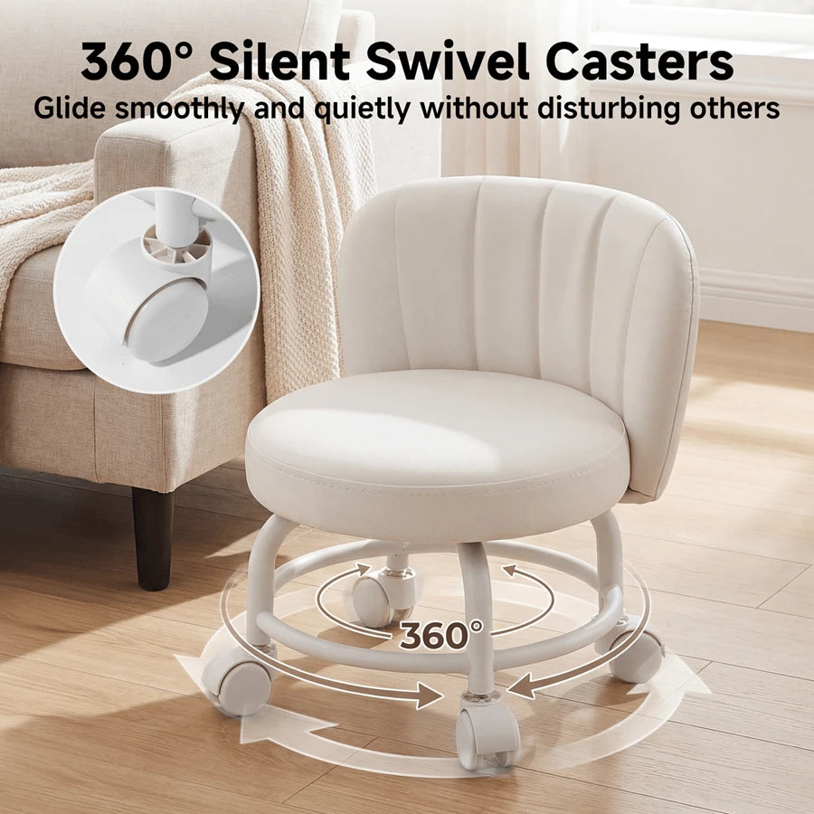 Senmeo 360° Swivel Heavy-Duty Rolling Stool- PU Leather Seat Shockproof Wheels, Ideal For Garage Office Nail Tech Parenting