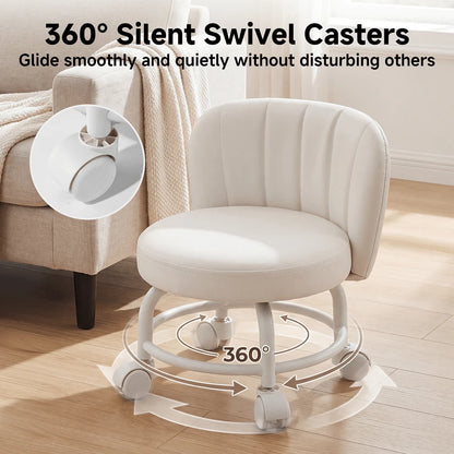 Senmeo 360° Swivel Heavy-Duty Rolling Stool- PU Leather Seat Shockproof Wheels, Ideal For Garage Office Nail Tech Parenting
