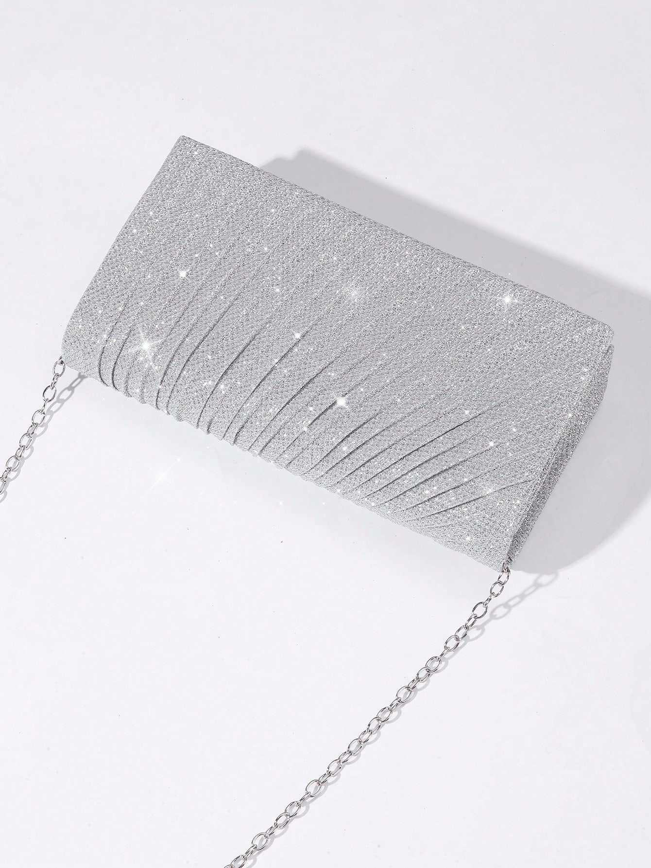 Sequin Envelope Handbag, Women's Evening Clutch, Women's Daily Clutch, Shiny Metal Chain Crossbody Bag For Wedding Party, Silver & Black