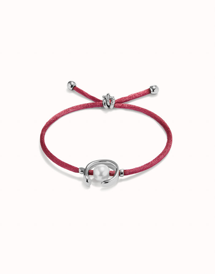 Ser Diferente Red Cord Silver w/Pearl Bracelet