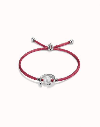 Ser Diferente Red Cord Silver w/Pearl Bracelet