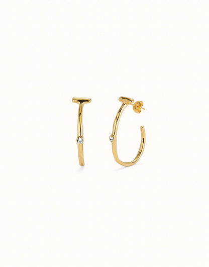 Ser Indomable Gold Open Hoop Earrings w/CZ Crystal