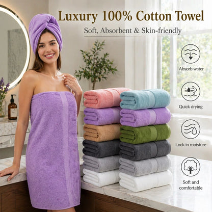 Set Of 2 100% Cotton Bath Towels, 70x140 Cm, Highly Absorbent, Quick-Drying, With A Stylish Embossed Design. These Soft, Skin-Friendly Towels Are Ideal For Home, Bathroom, Hotel, Spa, Sports, Camping