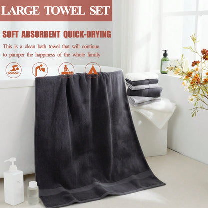 Set Of 2 100% Cotton Bath Towels, 70x140 Cm, Highly Absorbent, Quick-Drying, With A Stylish Embossed Design. These Soft, Skin-Friendly Towels Are Ideal For Home, Bathroom, Hotel, Spa, Sports, Camping