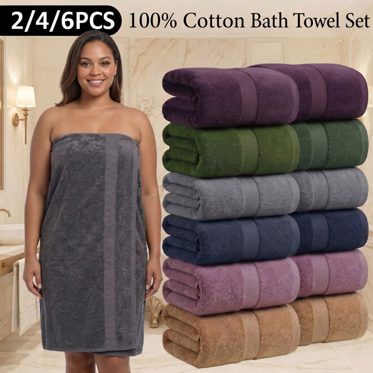 Set Of 2 100% Cotton Bath Towels, 70x140 Cm, Highly Absorbent, Quick-Drying, With A Stylish Embossed Design. These Soft, Skin-Friendly Towels Are Ideal For Home, Bathroom, Hotel, Spa, Sports, Camping