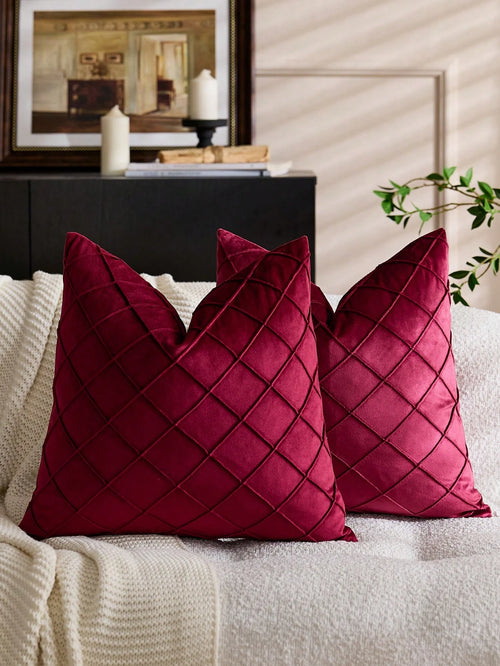 Set Of 2 Burgundy Velvet Throw Pillow Covers 18x18 Inches, Soft Neutral Accent Pillow Cases With Vintage Textured Farmhouse Couch Cushion Covers For Luxurious Home Decor,Christmas Decor,Christmas Gift