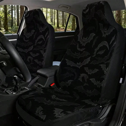 Set Of 2 Flat Printed Car Seat Covers Featuring Halloween Flying Bats, Designed To Fit Front Seats Of Cars, Suvs, And Trucks. Made With Durable Fabric, Suitable For Both Men And Women, These Covers En