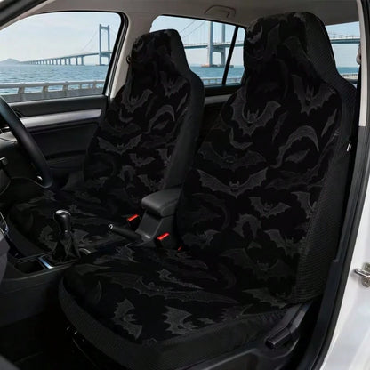 Set Of 2 Flat Printed Car Seat Covers Featuring Halloween Flying Bats, Designed To Fit Front Seats Of Cars, Suvs, And Trucks. Made With Durable Fabric, Suitable For Both Men And Women, These Covers En